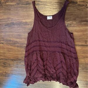 Free People Trapeze Dress Size Small Red Lace Polka Dot Patterned Tunic